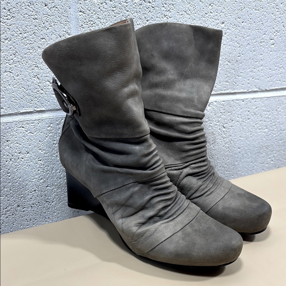 Genuine leather earthies distessed look grey Women's Ankle Boots​​​​​